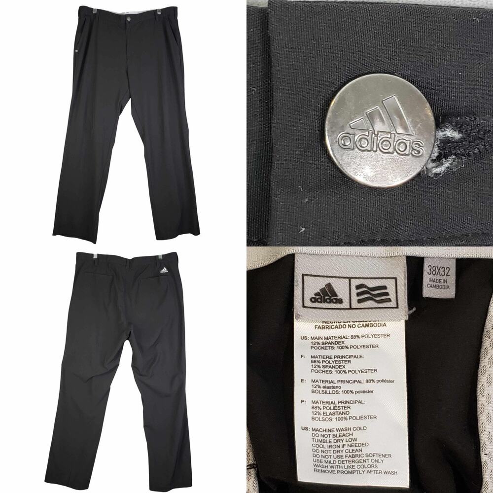 Adidas Golf Pants Chino Straight Leg Flat Front Mens Size 38x32 Black 38